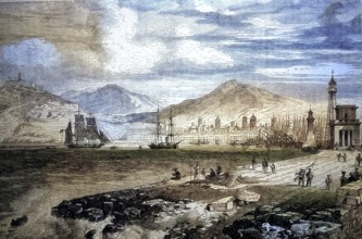 View of Barcelona, Spain, seen from the sea, 1875 / Blick auf Barcelona, Spanien, vom Meer aus