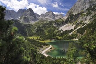 The Sebensee, in the background the Vordere Drachenkopf (2.302m), Tyrol, Austria, Europe