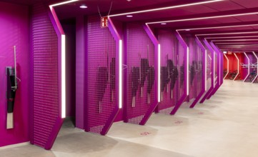 Underground car park for bicycles, redesigned Potsdamer Platz station, Sony Center, Berlin,