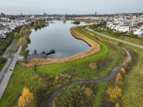 Dortmund, North Rhine-Westphalia, Germany, Phoenix Lake, front of the renaturalised Emscher. The