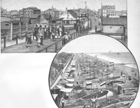 Ascent to the beach road and building castles in the sand, 1890, North Sea, Sylt, Germany, digital