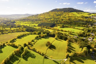 Eastern view of the Pöhlberg from the air, Erzgebirge, Saxony, Germany, Europe
