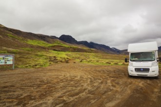 Camping car parking at Laugarvatnsvellir. Laugarvatnsvellir are dry flatlands to the east of
