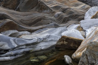 Rocks, rock structures, Verzasca River, near Lavertezzo, Verzasca Valley, Valle Verzasca, Canton