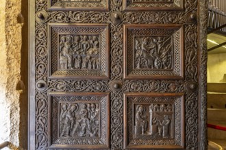 Carved wooden door of the Cathedral of St Domnius in Split, Croatia, Europe