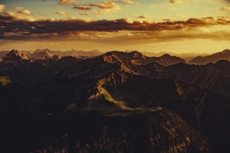 Thaneller summit at sunset in the Lechtal valley in Tyrol with a wonderful view of the surrounding