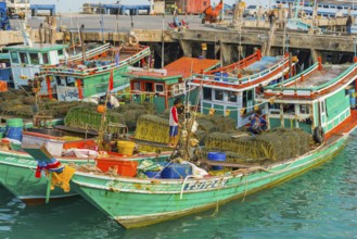 Colourful fishing boats, boat, ship, fishing boat, colourful, colourful, decorated, harbour, sea,
