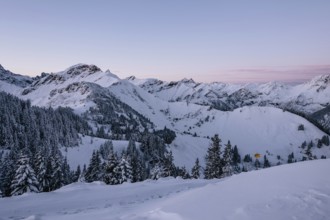 Snow-covered windscape in the Alps at Neunerköpfle in the Tannheimer Tal in Tyrol, Austria, Europe