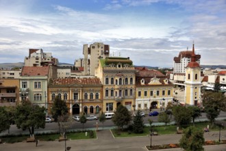 City of Targu Mures, buildings along the Piata Trandafirilor, on the elongated Rose Square, city