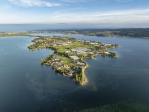 Aerial view, of the north-western tip of the island of Reichenau in Lake Constance, with the