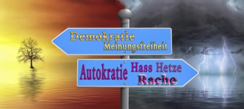 Symbolic image, democracy versus autocracy, US democracy in danger, EU and Germany under political