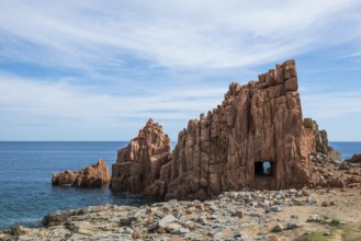 Red rocks by the sea, porphyry rocks, Arbatax, Tortolì, Province of Ogliastra, Sardinia, Italy,