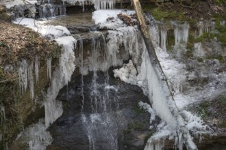 Frozen waterfall, Haimendorf, Middle Franconia, Bavaria, Germany, Europe