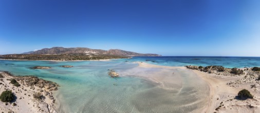 Drone shot, Elafonissi beach, south-west Crete, Crete, Greece, Europe