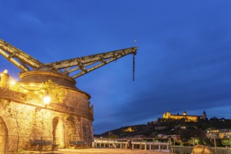 The Alter Kranen on the banks of the Main at dusk, Würzburg, Bavaria, Germany, Europe