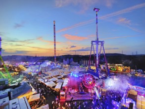 View from above from the Ferris wheel at the Cranger Kirmes in the evening, Herne, Ruhr area, North