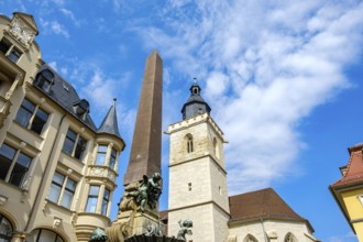Old Anger Fountain and St Wigbert's Church on the Anger in Erfurt, Thuringia, Germany, Europe