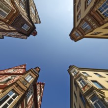 Four towers, ensemble of four historic buildings, view from bottom to top, Old Town, Koblenz,