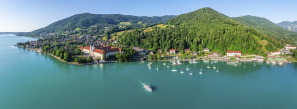 Bräustüberl and Schlosswirtschaft at Tegernsee, aerial view, Tegernsee, Bavaria, Germany, Europe