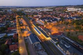 Aerial view of the railway station, in the background the residential areas of Stadtfeld and