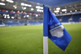 Interior, pitch, corner flag, TSG 1899 Hoffenheim logo, floodlight, blue hour, Europa League,