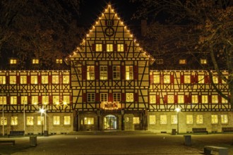 The festively decorated town hall of Münsingen at Christmas time, Swabian Alb, Reutlingen district,