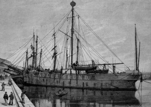 The lightship Adlergrund in the harbour of Swinemünde on the Baltic Sea, 1887, Historical, digital
