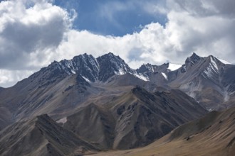 Picturesque mountain landscape with white mountain peaks, Tian Shan Mountains, Issyk-Kul,