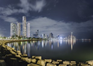 Panama City skyline at night, Pacific Lookout, Panama City, Panama, Central America
