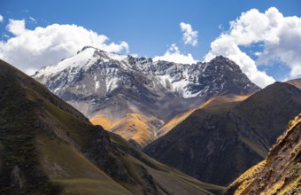 Picturesque mountain landscape with white mountain peaks, Tian Shan Mountains, Issyk-Kul,