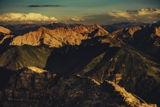 Thaneller summit at sunset in the Lechtal valley in Tyrol with a wonderful view of the surrounding