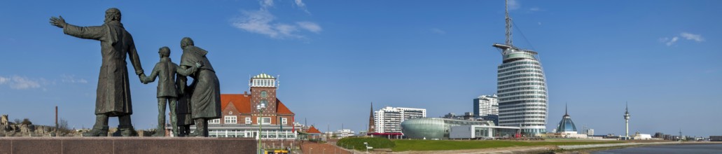 Emigrants' memorial with harbour view Panorama Bremerhaven Germany