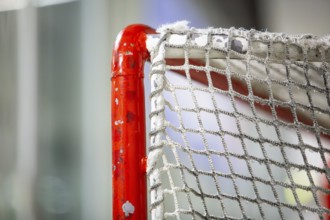 Symbolic image of ice hockey: close-up of an ice hockey goal