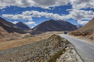 Road in Himalayas near Kardung La pass. Ladakh, India, Asia