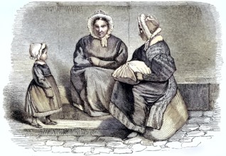 Two Women and a Child Sitting by the Road, 1880, Historic, digitally restored reproduction of a