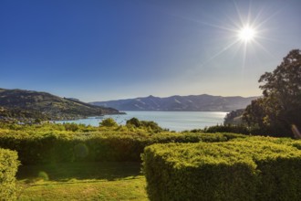 Akaroa Bay, Landschaft, Banks Peninsula, Canterbury, Neuseeland