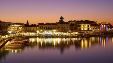 Venetian harbour, dusk, night shots, orange sky, colourful rows of houses, water reflection,