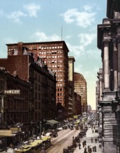 Randolph Street East, seen from La Salle, Chicago, United States, 1890, Historic, digitally