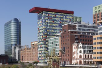 Skyline Media Harbour, Colorium high-rise with Innside Hotel, Sign office tower, Düsseldorf Media