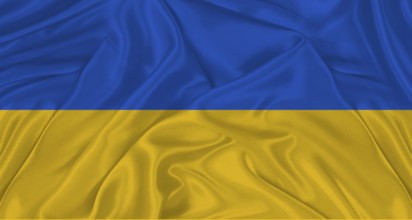 Ukrainian flag with fabric texture. Realistic flag of Ukraine waving