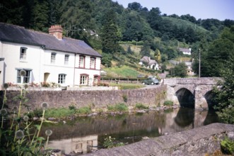 Dulverton village in Exmoor National Park, Somerset, England, 1967 Bridge over the River Barle