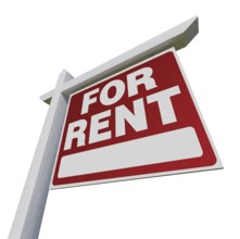 Right facing for rent real estate sign isolated on a white background