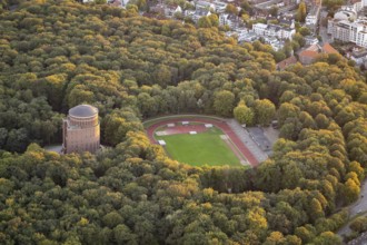 Aerial view of Hamburg City Park with Planetarium and Jahnkampfbahn, Hamburg, Germany, Europe