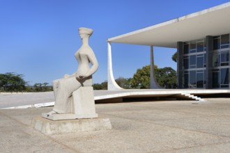 Brazil Supreme Court, designed by Oscar Niemeyer, and sculpture of Lady Justice by Alfredo