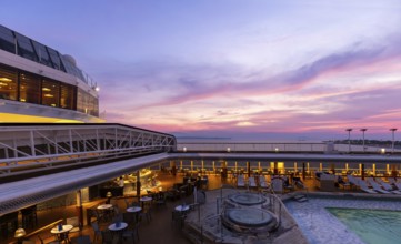 Cruise ship at sunset on vacation around Caribbean islands and Panama Canal in Central America