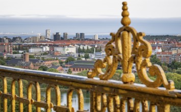 View from the tower of Vor Frelsers Kirke to the island of Amager, the Öresund Bridge or