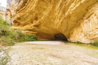 Beautiful cave path of the Vero River walkways in Alquezar. Huesca Pyrenees