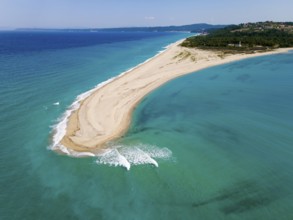 Aerial view with lighthouse, Cape Possidi, Kassandra, Chalkidiki, Greece, Europe