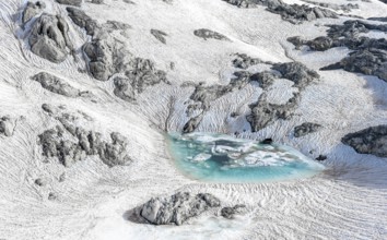 Mountain lake, snow remains, high alpine landscape, Übergossene Alm, Berchtesgaden Alps, Salzburger
