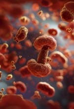 Three dimensional render of a tuberculosis bacteria in an organism, AI generated